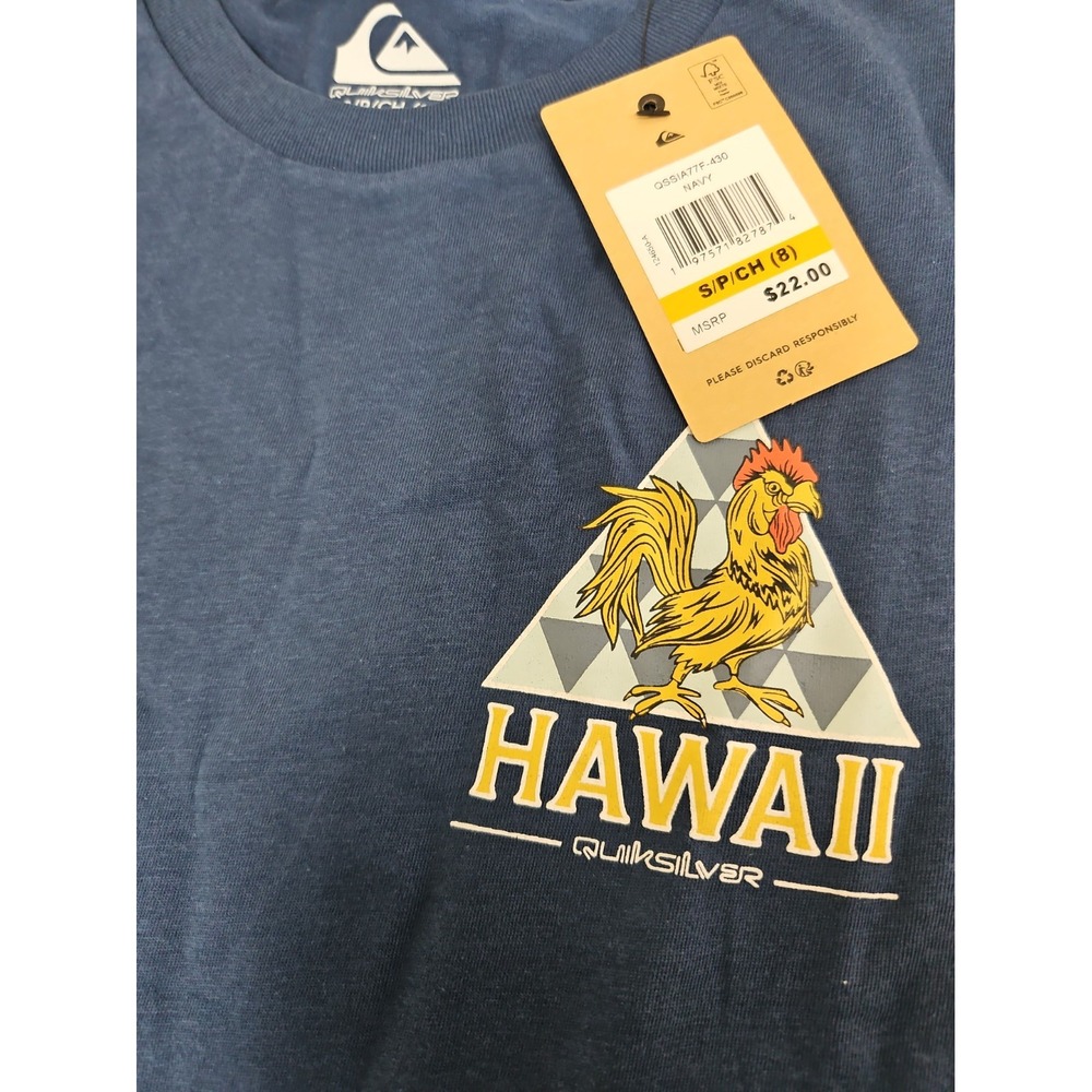 Quiksilver Boys Hawaii Rooster Graphic T-Shirt Navy Blue Size Small 8  NWT YOUTH
